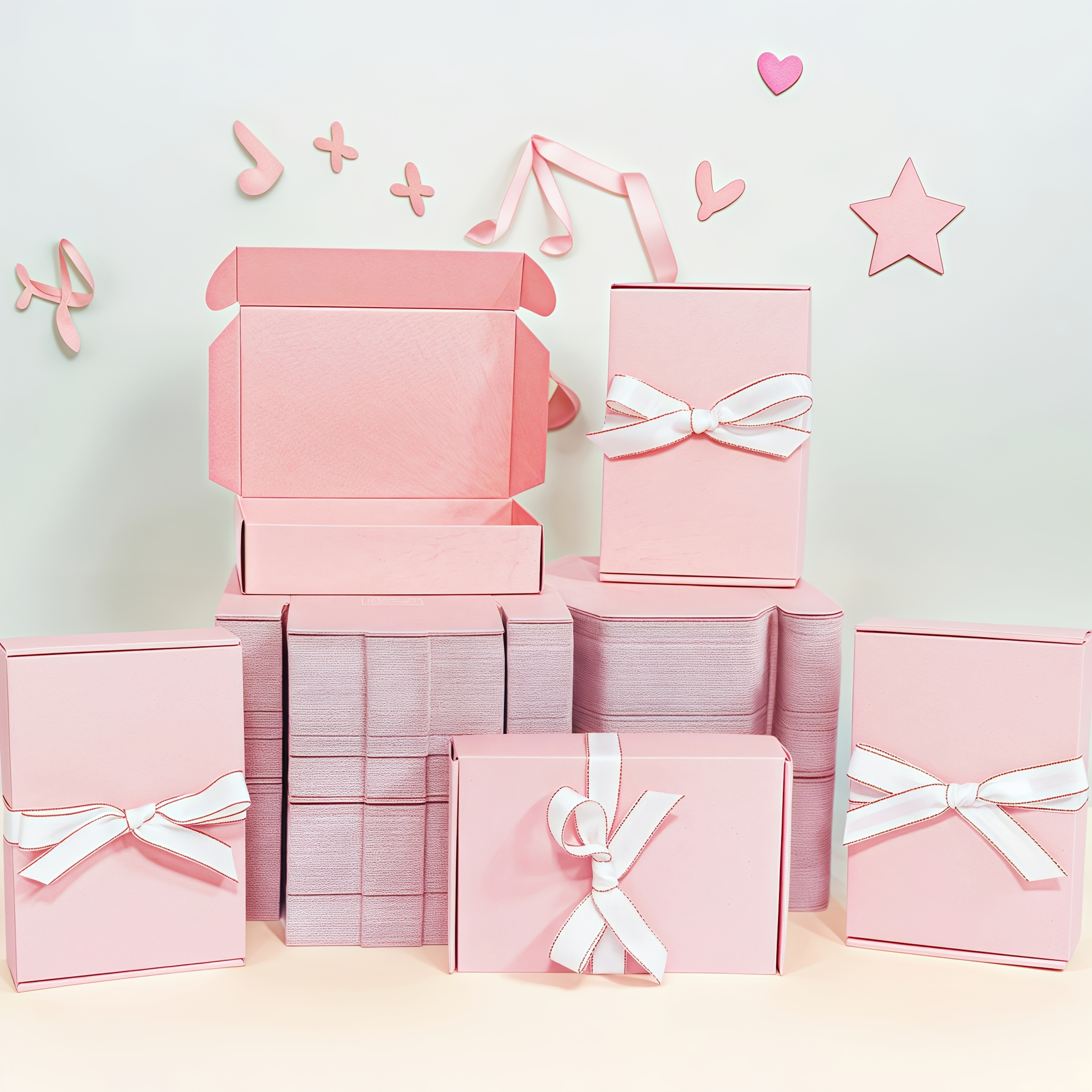 Set of 15 Beautiful Pink Gift Boxes with Ribbons